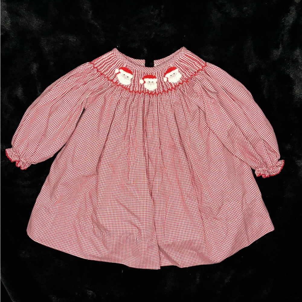 Red Gingham Dress with Santa Embroidery
